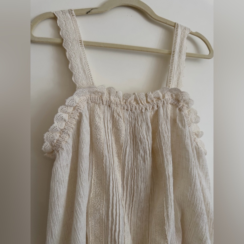 Free People Cream Lace-Trim because of you Drawstring Cami size Large - Picture 5 of 7